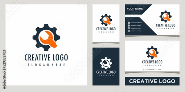Fototapeta mechanic tools repairing service icon logo design template with business card design