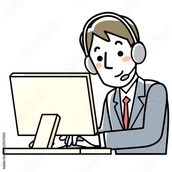 Fototapeta ヘッドセットをつけてパソコンに向かう若い男性