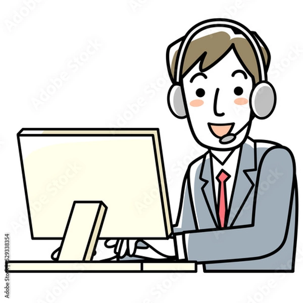 Fototapeta ヘッドセットをつけてパソコンに向かう若い男性