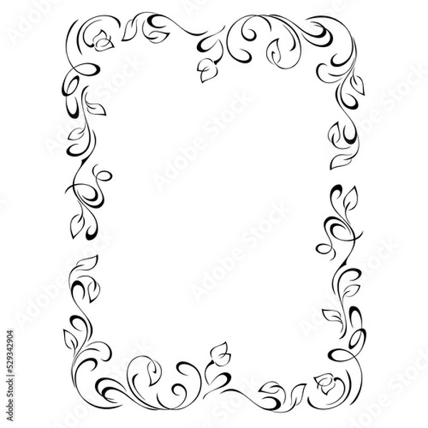 Fototapeta frame 139. decorative rectangular frame with stylized flower buds and vignettes in black lines on a white background