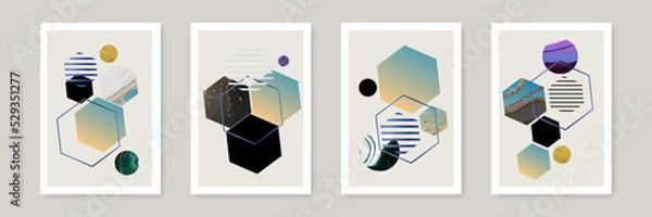 Fototapeta Abstract Creative Wall Art Vector Set. Modern Color Cover Set. Geometric Shapes with Abstract Texture Backgrounds. Good for Wall Decor, Print, Poster, Card or Brochure.