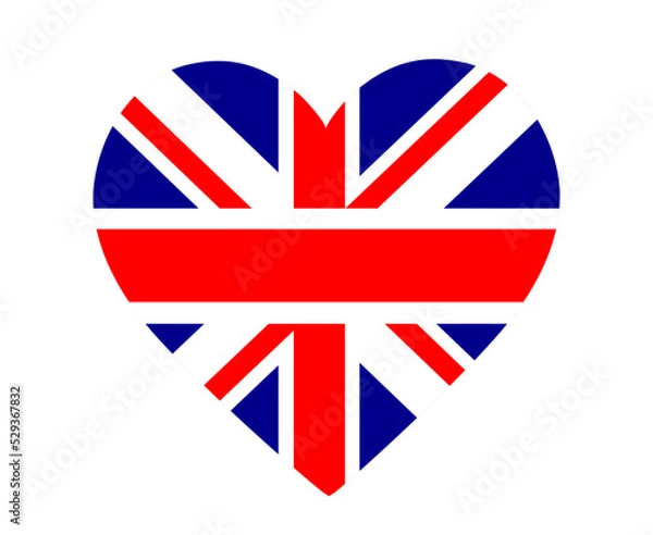 Fototapeta British United Kingdom Flag National Europe Emblem Heart Icon Vector Illustration Abstract Design Element