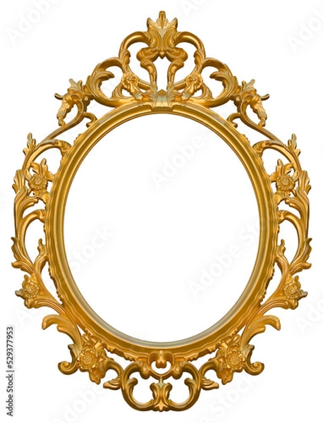 Fototapeta Blank wooden golden baroque frame - concept with central copy space