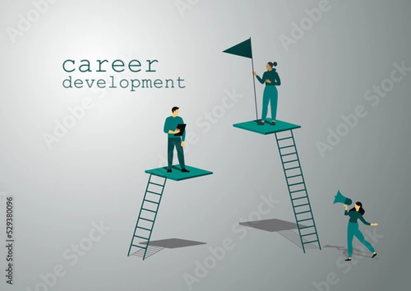 Fototapeta Career Development vector illustration. Mentorship, upskills and self development strategy flat style design business concept.