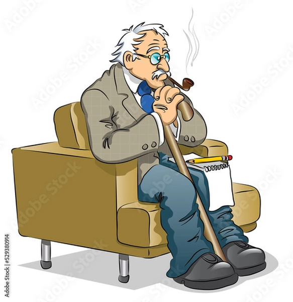 Obraz Carl Jung. An old man sitting smoking a pipe