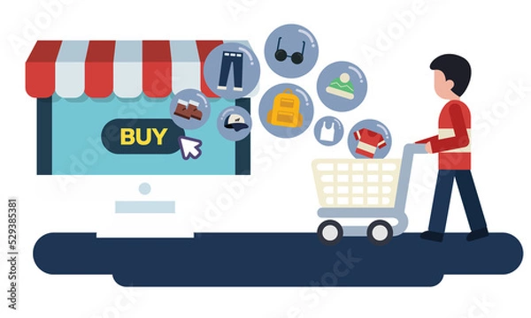 Fototapeta png file online shopping concept with computer