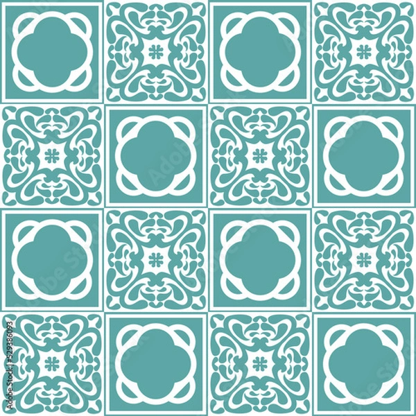 Fototapeta Azulejo seamless pattern stylish trendy ceramic tile design element for kitchen backsplash, vector illustration