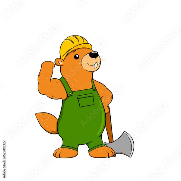 Fototapeta Gopher woodchuck lumberjack builder character sticker cartoon. Without background	
