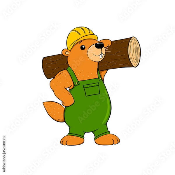 Fototapeta Gopher woodchuck lumberjack builder character sticker cartoon. Without background	
