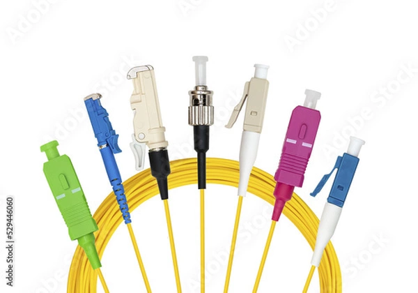Obraz network and fiber optic  cable isolated on white background