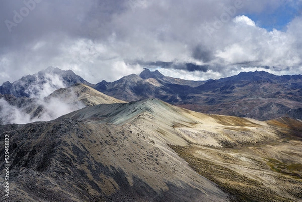 Obraz From the pan de azucar peak with an altitude of 4,680 above sea level in the national park sierra de la Culata with a view of two other peaks called pan quemado and pan de sal.
