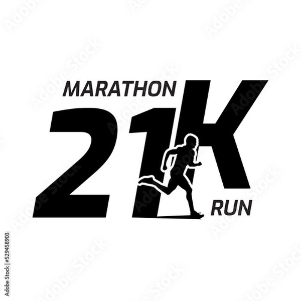 Fototapeta Black silhouette marathon run event logo template with running people illustration, 21K