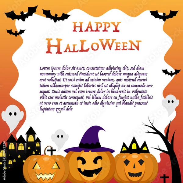 Fototapeta halloween pumpkin vegetables with bat and ghost banner vector illustration