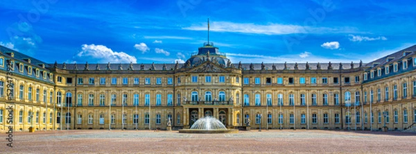 Fototapeta The main portal of the new palace in Stuttgart with fountain and palace square. Baden Wuerttemberg, Germany, Europe.