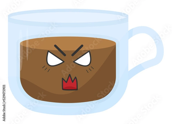 Obraz Sticker funny coffee mug with kawaii emotions. Kawaii faces.Cartoon illustration without background