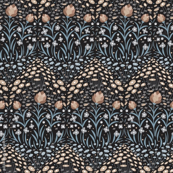 Fototapeta Seamless vintage pattern with flowers in muted tones. Print for textile design.
