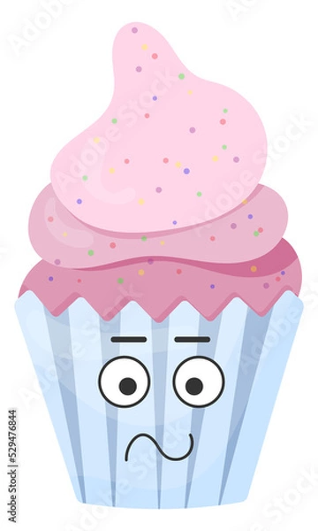 Obraz Sticker funny cartoon cupcake with kawaii emotions. Kawaii faces. Cute cartoon illustration without background