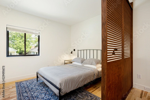 Obraz Modern interior staged bed sconces