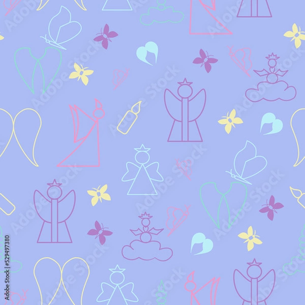 Fototapeta Purple angels and butterflies, seamless pattern background.  Perfect for fabric, scrapbooking, quilting, wallpaper projects.