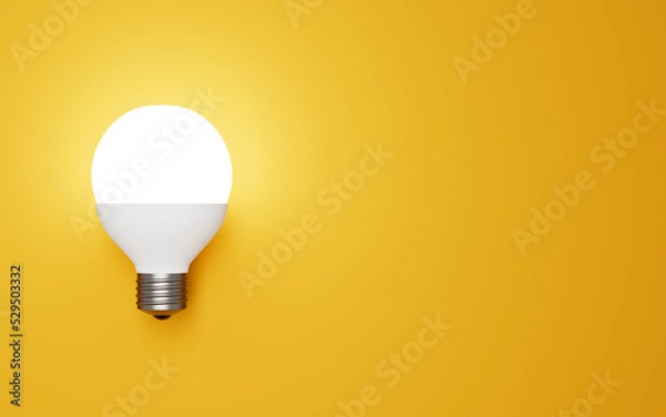 Fototapeta 3d illustration of LED light bulb on yellow background for graphic resource use