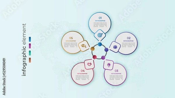 Obraz 	
Creative five step circular business infographic diagram