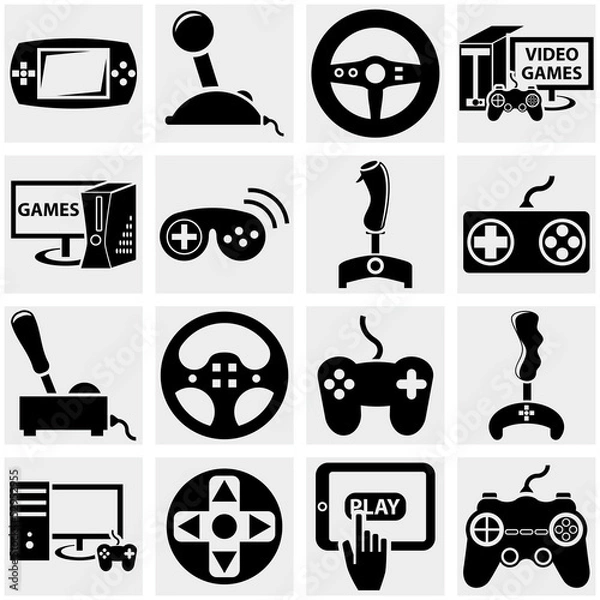 Fototapeta Video game vector icon set on gray