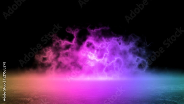 Fototapeta A bright sparkling stream of energy shimmering with different colors with smoke, futuristic world. Explosion electrical energy. Magical illumination power background. 3d rendering art modern design.