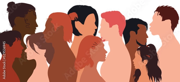 Fototapeta The diversity of many multi-ethnic people in a multicultural community. Integration of multicultural communities. People from different cultures and countries in a crowd.