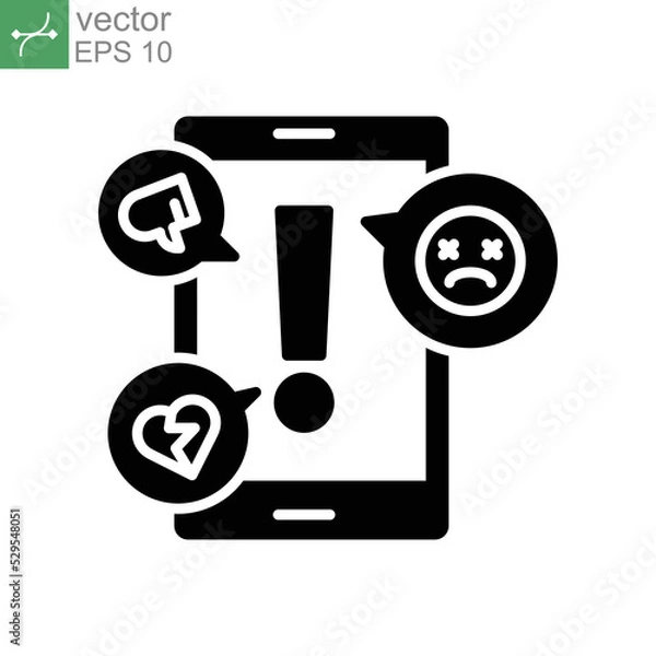 Obraz cyberbullying glyph icon. Abuse, internet harassment warning, hate, bully, social media insult. Sad face of online gossip victim. Flat pictogram. vector illustration design on white background EPS 10