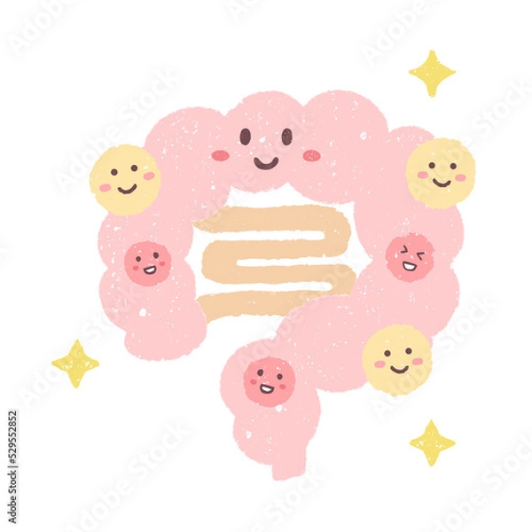 Obraz 手描きの善玉菌のいる腸のキャラクター