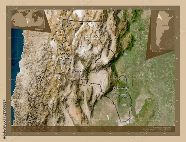 Obraz Catamarca, Argentina. Low-res satellite. Labelled points of cities