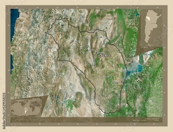 Fototapeta La Rioja, Argentina. High-res satellite. Labelled points of cities