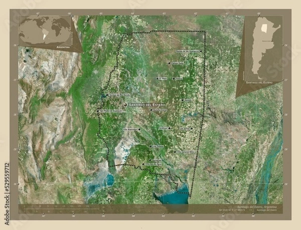 Obraz Santiago del Estero, Argentina. High-res satellite. Labelled points of cities