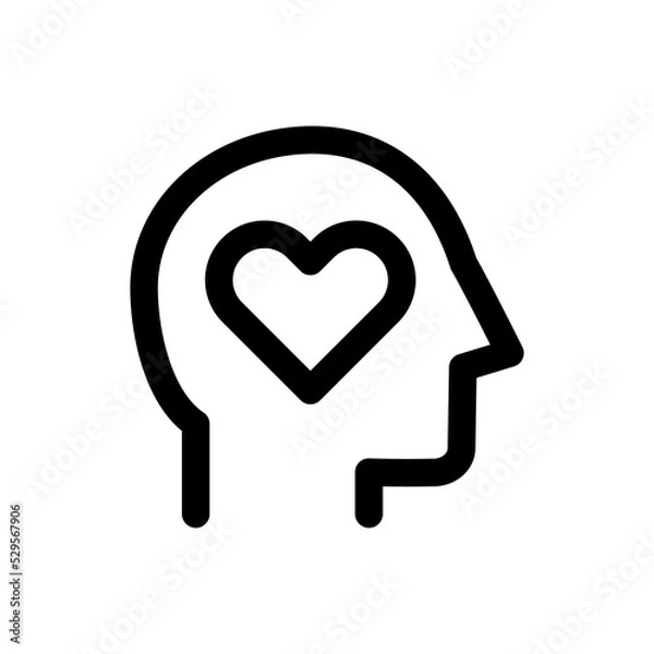 Fototapeta Human head icon, heart, like, simple outline icon