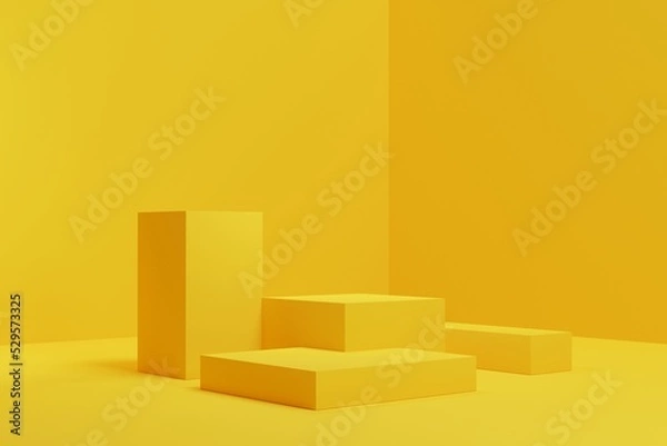 Fototapeta Simple yellow squares podium product display stand stock 3D illustration background