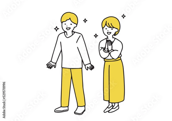 Obraz とても喜んでいる様子の夫婦のシンプルな全身イラスト
