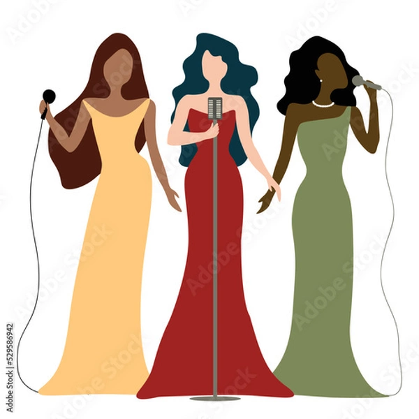 Obraz Vector illustration of three diva ladies on white background