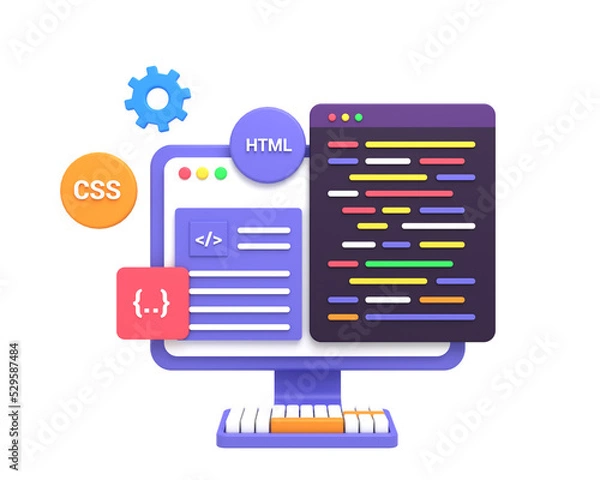 Obraz 3D Render web development or software development or web design coding and programing