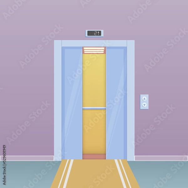 Fototapeta Flat cartoon color illustration of elevator with open doors 