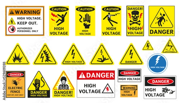 Obraz High voltage danger signs. Vector graphics.