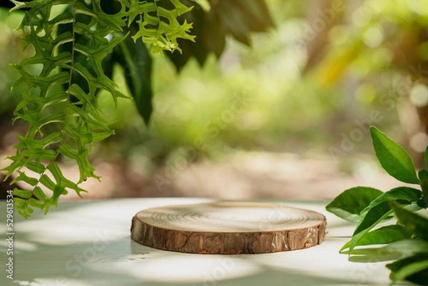 Obraz Product stand and natural green background.