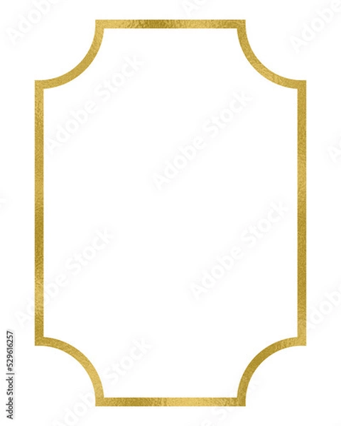 Fototapeta Golden rectangle frame, gold border. Isolated png illustration, transparent background. Asset for overlay, texture, pattern, montage, collage, shape, greeting, invitation card, mark making.