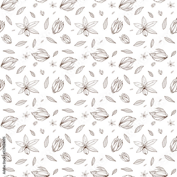 Fototapeta Seamless pattern with Outlined hand drawind geometrical blossoming flower. Ylang-ylang textile vector print