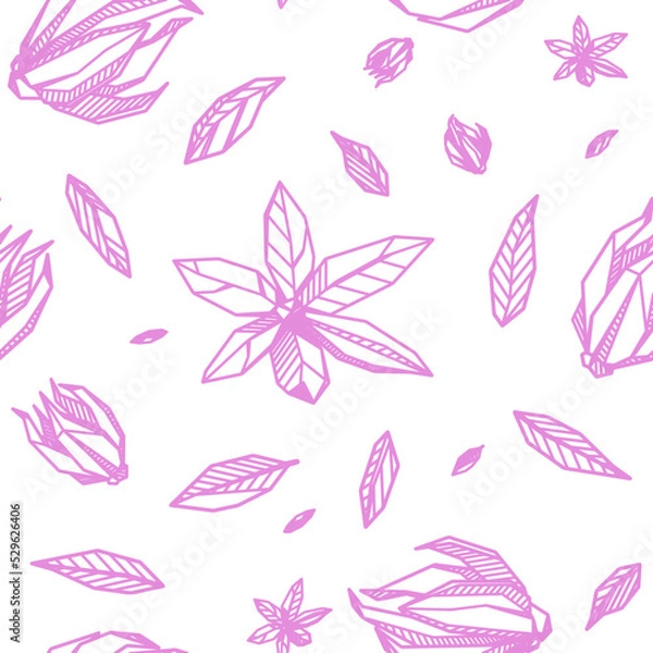 Fototapeta Seamless pattern with Outlined hand drawind geometrical blossoming flower. Ylang-ylang textile vector print