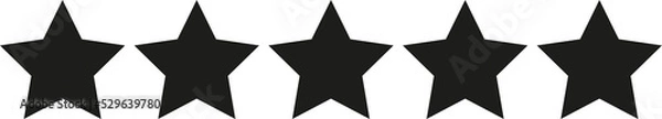 Obraz Five black stars in a row, 0-5 rating, review system. Isolated png illustration, transparent background. Asset for overlay, pattern, montage, collage. Business, customer feedback concept.