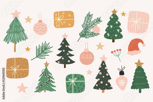 Obraz set of hand draw christmas tree elements