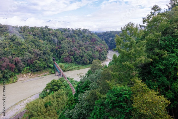 Fototapeta 天龍峡大橋から見る天竜川と飯田線