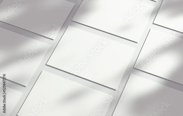 Fototapeta Multi postcards mockup blank paper double sided template with shadow on a textured background. Empty card isolated for design in 3D rendering
