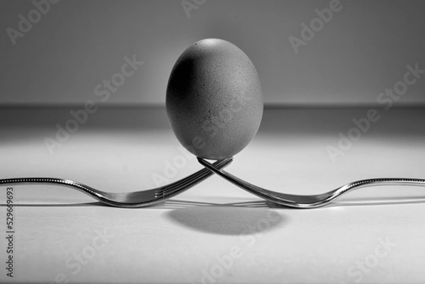 Obraz two forks hold a chicken egg.