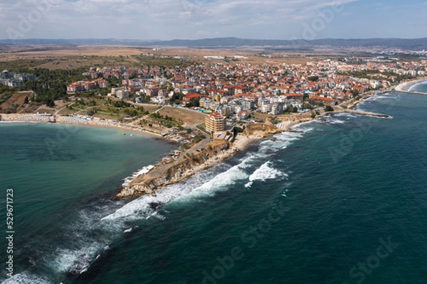 Fototapeta Aerial view to a sea resort village Ravda, Bulgaria